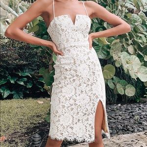 Amazing Allure White Crochet Lace Bodycon Midi Dress.  White lace dress